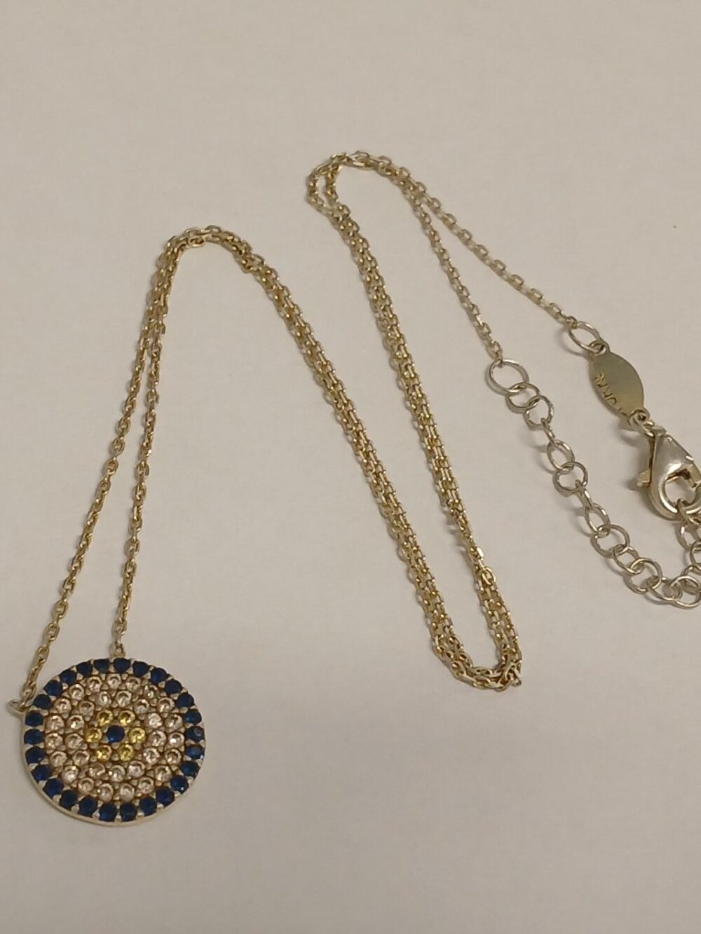 Sterling Silver 925 Evil Eye Clear & Blue Stone Pendant Necklace Size 16"